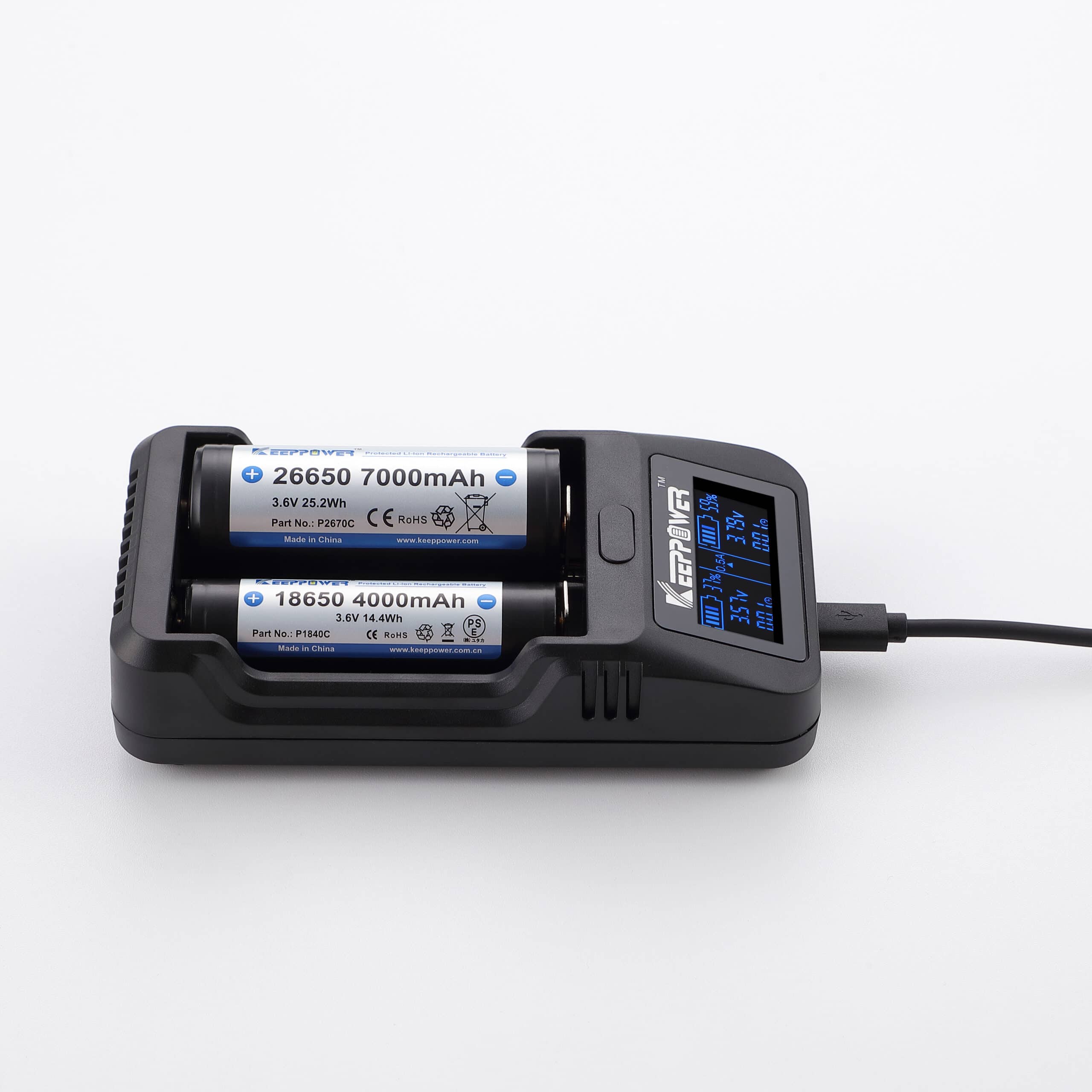 インテリジェント L2 リチウムイオン充電器 18650/21700/26650 液晶付き